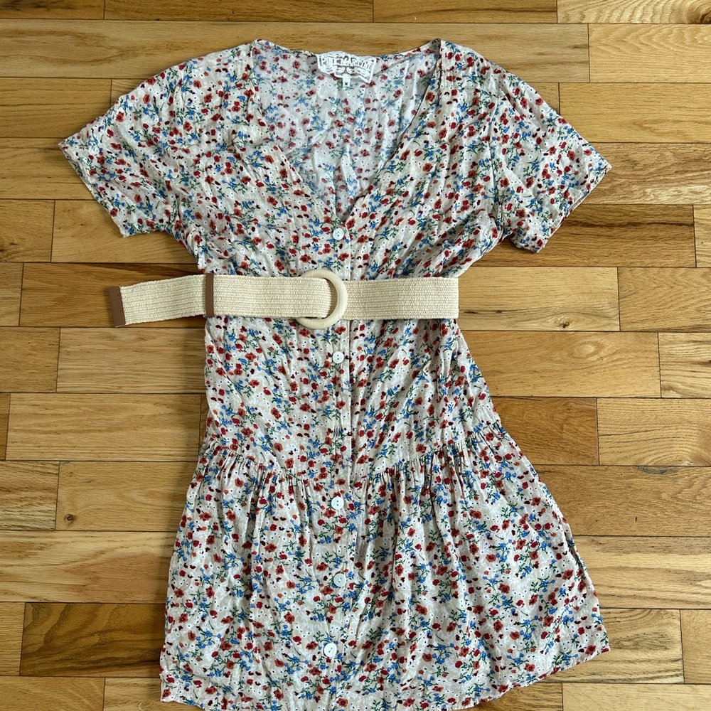 Floral Button-Down Dress with Belt